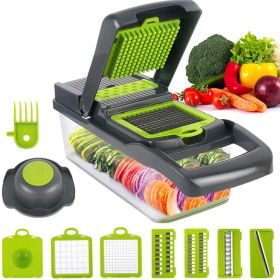 Vegetable Chopper Dicer with Container | Cheese Grater Mandoline Slicer Cabbage Shredder French Fry Cutter Stainless Steel for Veggie Onion Potat