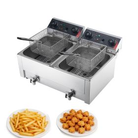 Commercial Electric Deep Fryer, Upgrade Dual Tank 19 Qt, 3500W Stainless Steel Countertop Fryer with Baskets & Lids, Temp Control, Timer