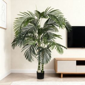 6FT Artificial Palm Tree with Black Plastic Pot, Tropical Fake Plant for Indoor Outdoor Decoration, Faux Palm, 1pc/set (Option: Green Leaves)