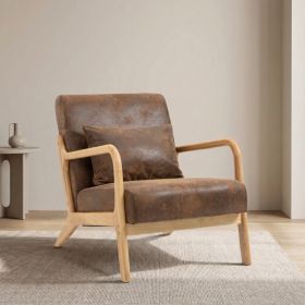 Mid Century Modern Accent Chair with Wood Frame, Upholstered Living Room Chairs with Waist Cushion, Reading Armchair for Bedroom Sunroom (Option: Antique brown)