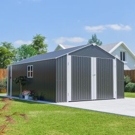 12x20 FT Shed Outdoor Metal Garage Shed with Spacious 1810 CUFT Capacity, Durable Double-Door Design, All-Weather Protection for Secure Vehicle a (Option: Black)