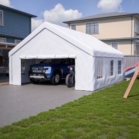 20x20 FT Event Shelter with Detachable Sides and Carport Capability - Equipped with Storage Solutions for Various Outdoor Occasions (Option: White)