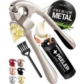 Premium Rust-Proof Garlic Press Set - Easy-Squeeze Mincer With Silicone Peeler & Brush (Option: Silver)