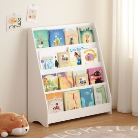 4-Tier Kids Bookshelf, Toddler Book Display Shelves, Helps Keep Bedrooms, Playrooms, and Classrooms Organized, MDF, White (Option: White)