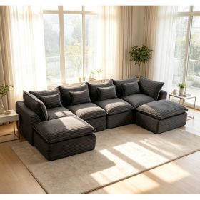 129.8" Width Cloud Couch Oversized Modular Sectional Sofa True Relax Comfy Couches Wide&Deep Seat Sofas for Living Room Furniture Sets, Corduroy (Option: Antique Grey)