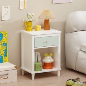 26.77''H Wooden Nightstand with One Drawer One Shelf for Kids, Adults, Sage+Golden handle (Option: White+Green)