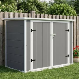 Horizontal Outdoor Storage Shed with Ramp & Hydraulic Lid, Lockable Waterproof Storage Cabinet for Trash Cans, Tools & Firewood (Option: Gray)