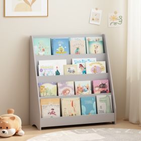 4-Tier Kids Bookshelf, Toddler Book Display Shelves, Helps Keep Bedrooms, Playrooms, and Classrooms Organized, MDF, Gray (Option: Gray)