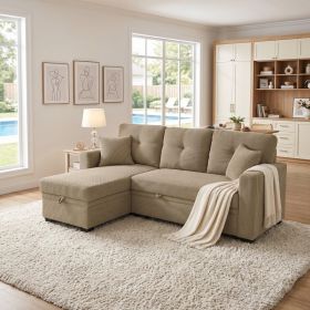 Sleeper Sofa, Sectional with Pull-Out Bed, Reversible Chaise, Storage Sectional, Small Space Solution, Convertible Sofa Bed, Living Room Furnitur (Option: Camel)