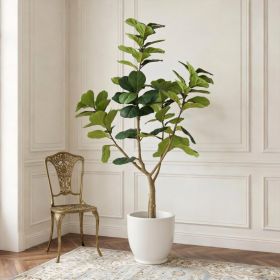 6FT Artificial Fiddle Leaf Fig Tree, Realistic Faux Potted Plant in Black Pot, 1pc/set (Option: Green Leaves)