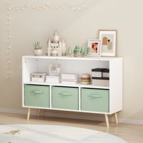 Kids bookcase with Collapsible Fabric Drawers, Children's Book Display, Toy Storage Cabinet Organizer, White/Green (Option: White+Green)