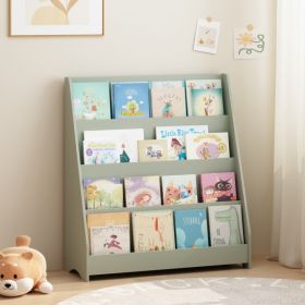 4-Tier Kids Bookshelf, Toddler Book Display Shelves, Helps Keep Bedrooms, Playrooms, and Classrooms Organized, MDF, Sage (Option: Sage)
