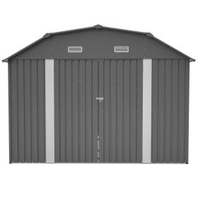 10x12 FT Gray Outdoor Storage Shed, Heavy Duty Rust-Resistant Steel Tool Shed with Floor Frame Kit (Option: Grey)